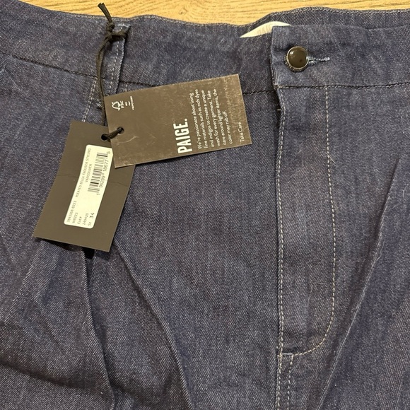 PAIGE DENIM CHAMBRAY DARK WASH PLEATED TROUSERS SZ 34 Retail $269 - Picture 5 of 6